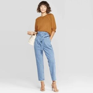 WHO WHAT WEAR women's high rise pleated paperbag tapered jeans size 2